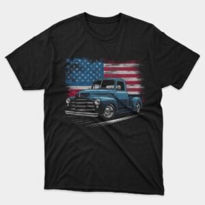 Classic Pickup Truck American Flag Patriotic T-Shirt
